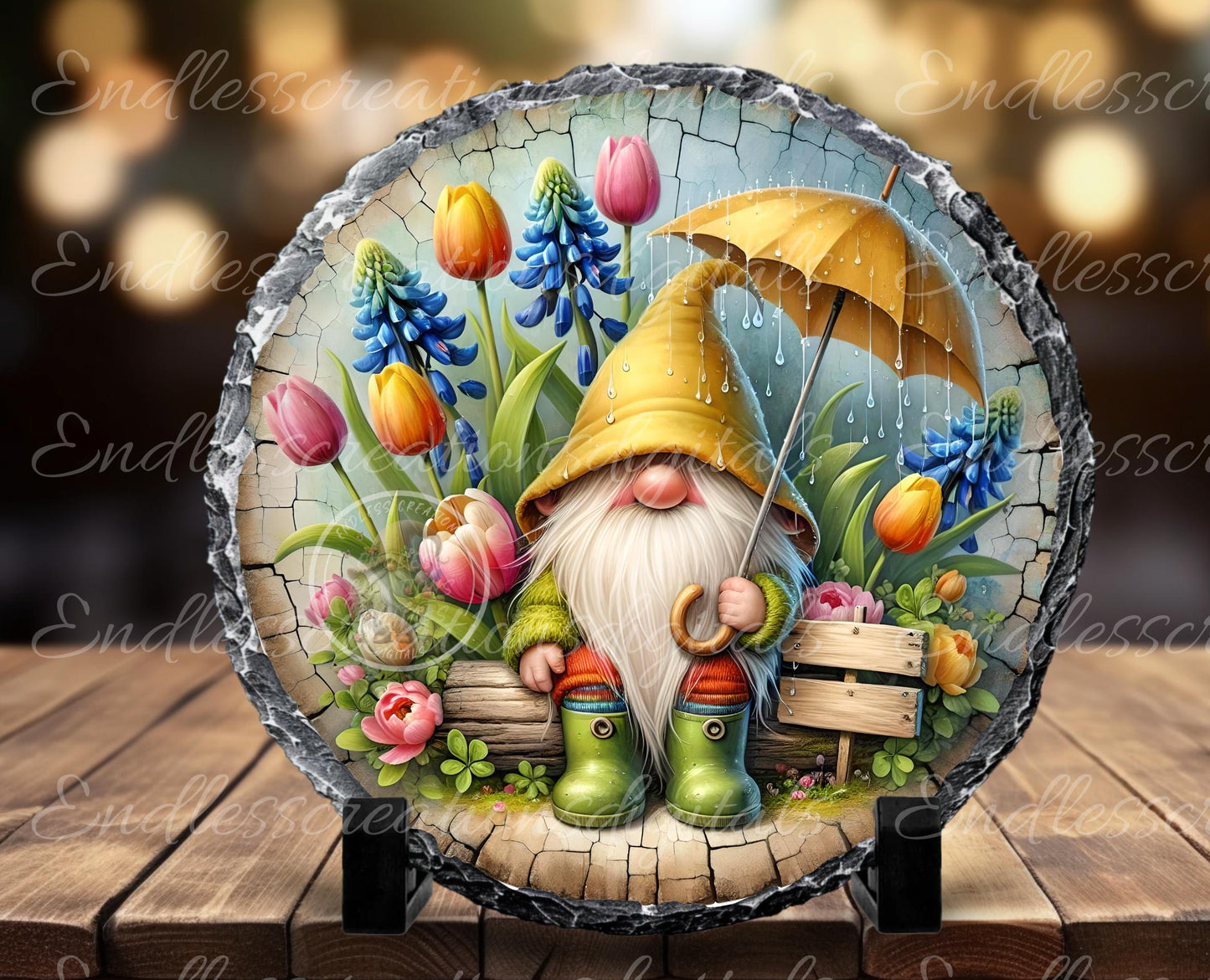 SPRING GNOME FLOWERS Wreath Sign, door hanger Cutting Board slate for sublimation 300 dpi 2 files for download 1 blank to add own text