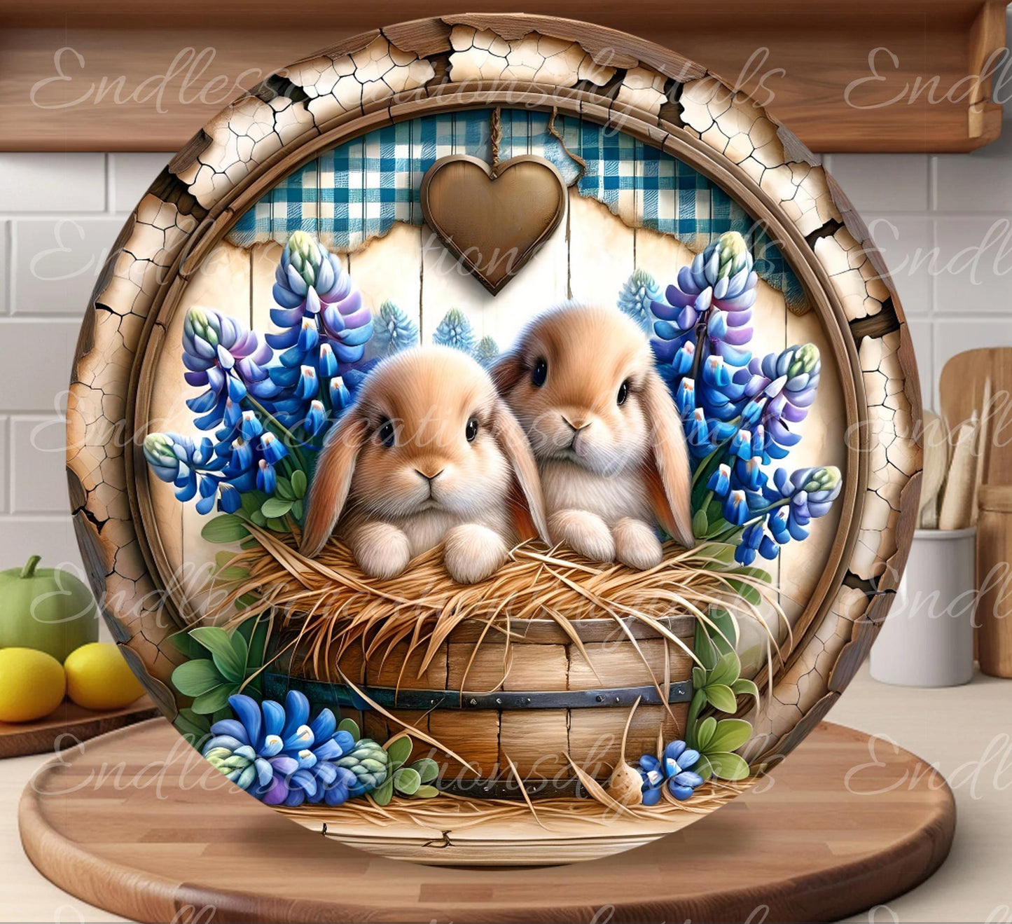 BLUEBONNETS SPRING BUNNY Wreath Sign, door hanger, slate, wind spinners for sublimation high resolution, 2 files for download, 1 blank