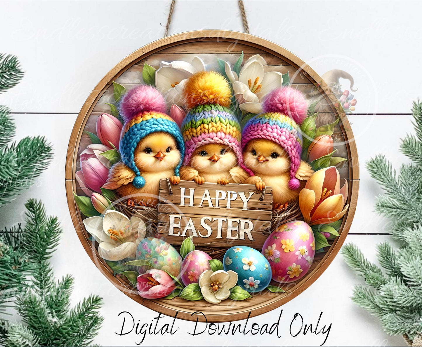 EASTER BABY CHICS Wreath Sign, door hanger, slate for sublimation high resolution 2 files for download 1 add your own text