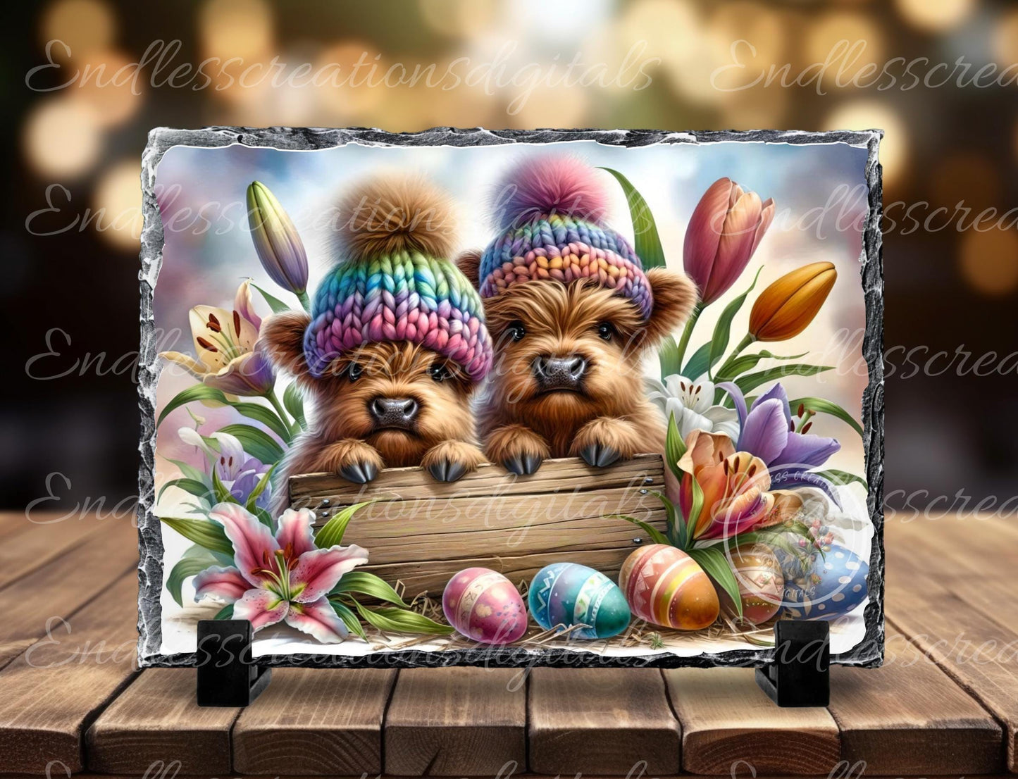 EASTER HIGHLAND COWS digital download only, can be sized for slates, cutting boards, tumblers 2 files, 1 blank for your own text