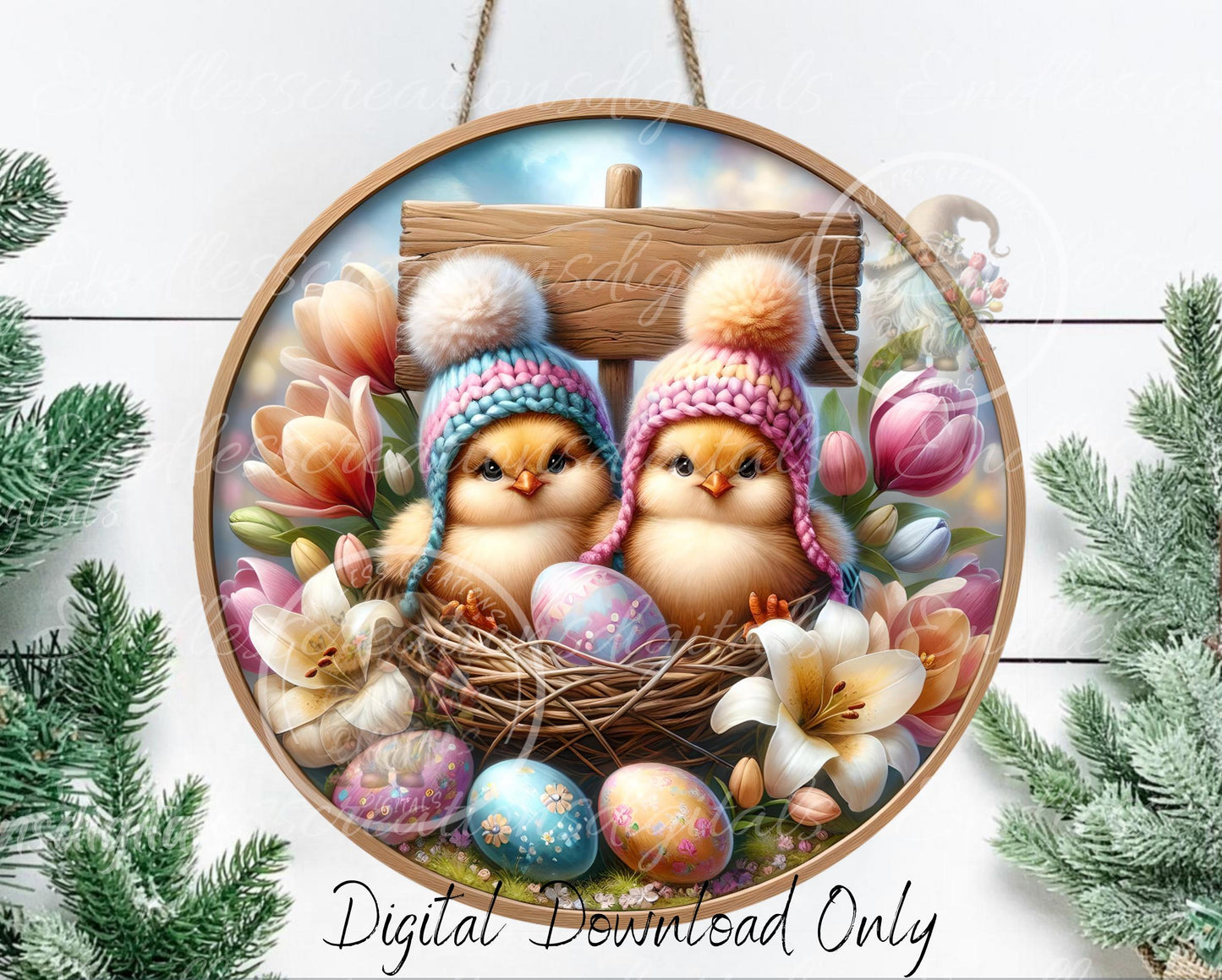 EASTER BABY CHICS Wreath Sign, door hanger, slate for sublimation high resolution 2 files for download 1 add your own text
