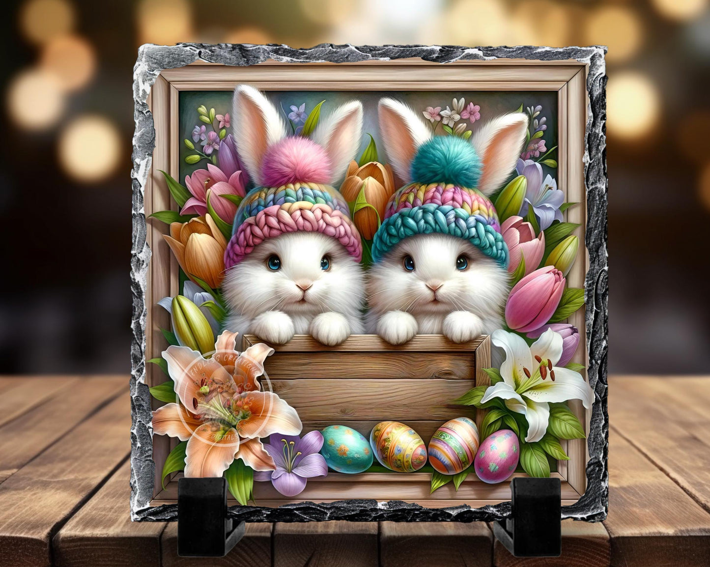 SQUARE EASTER BUNNIES Wreath Sign, door hanger, slate for sublimation high resolution 2 files for download 1 add your own text