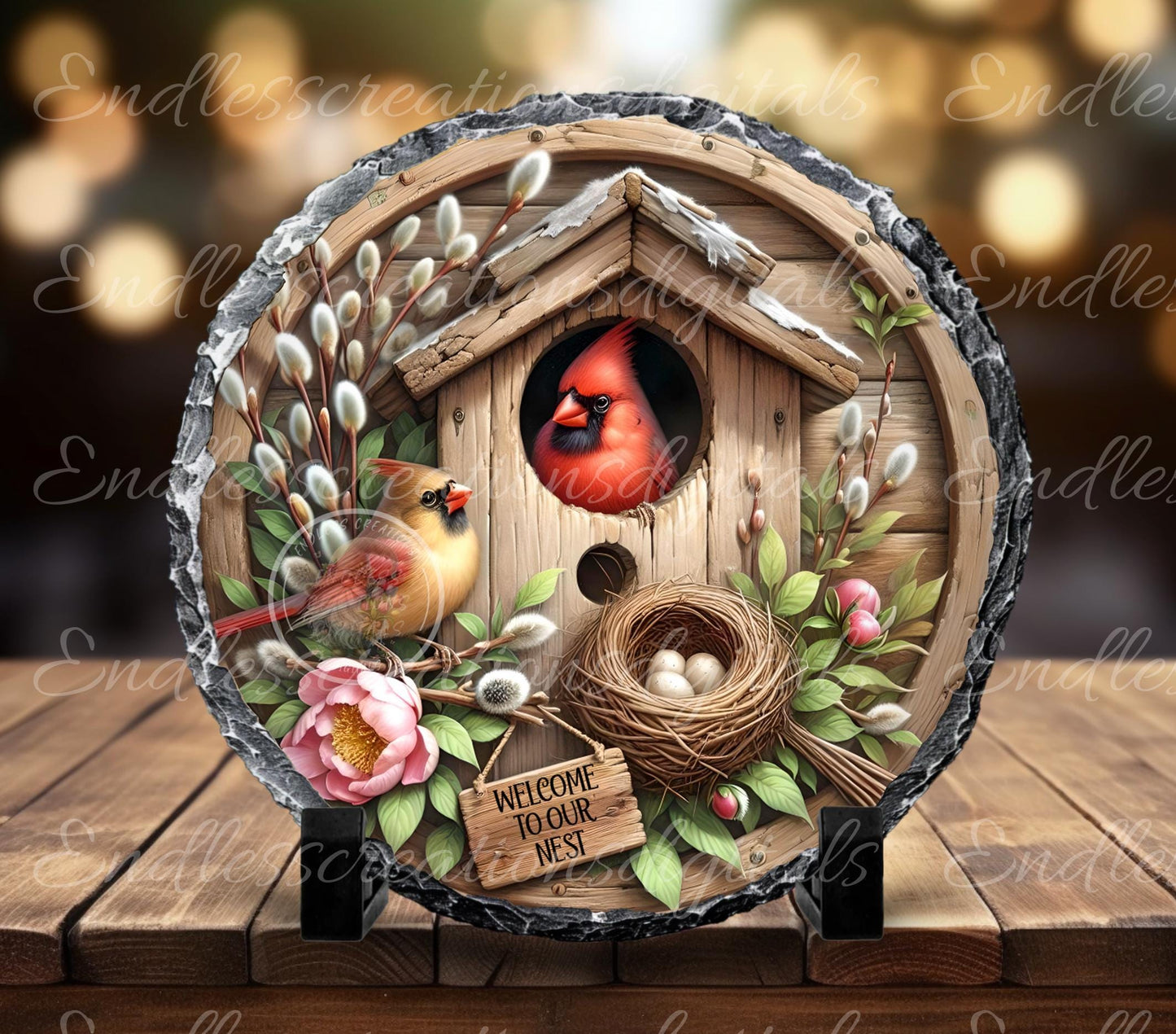 WELCOME TO OUR NEST SPRING Wreath Sign, door hanger, slate, wind spinners for sublimation high resolution, 2 files for download, 1 blank