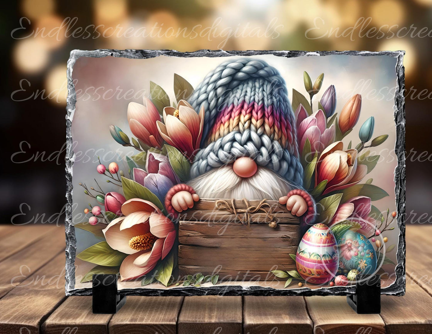EASTER MAGNOLIA GNOMES digital download only, can be sized for slates, cutting boards, tumblers 2 files, 1 blank for your own text