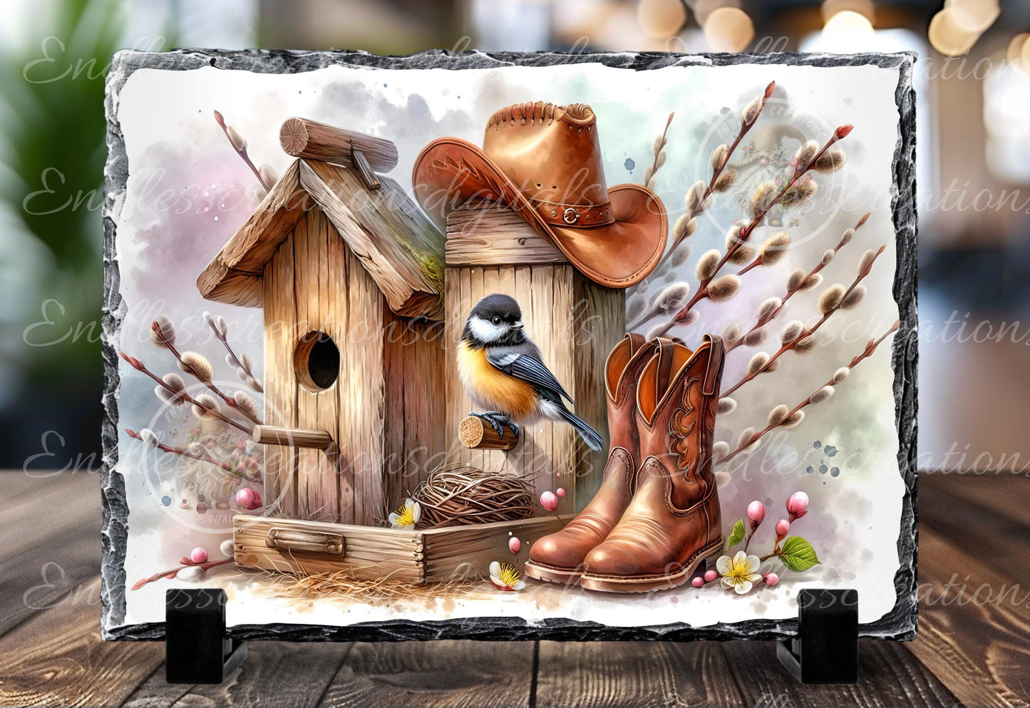 COWBOY BIRDHOUSE SPRING, digital download only, can be sized for slates, cutting boards, tumblers 1 file for download