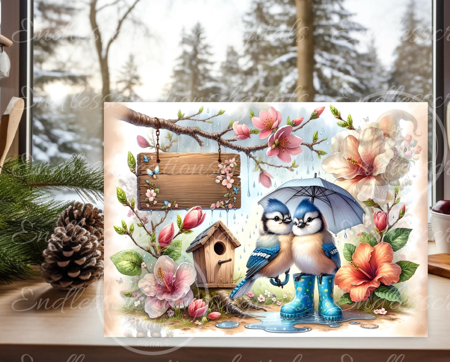 SPRING BABY BLUE Jays digital download only, can be sized for slates, cutting boards, tumblers 2 files, 1 blank for your own text