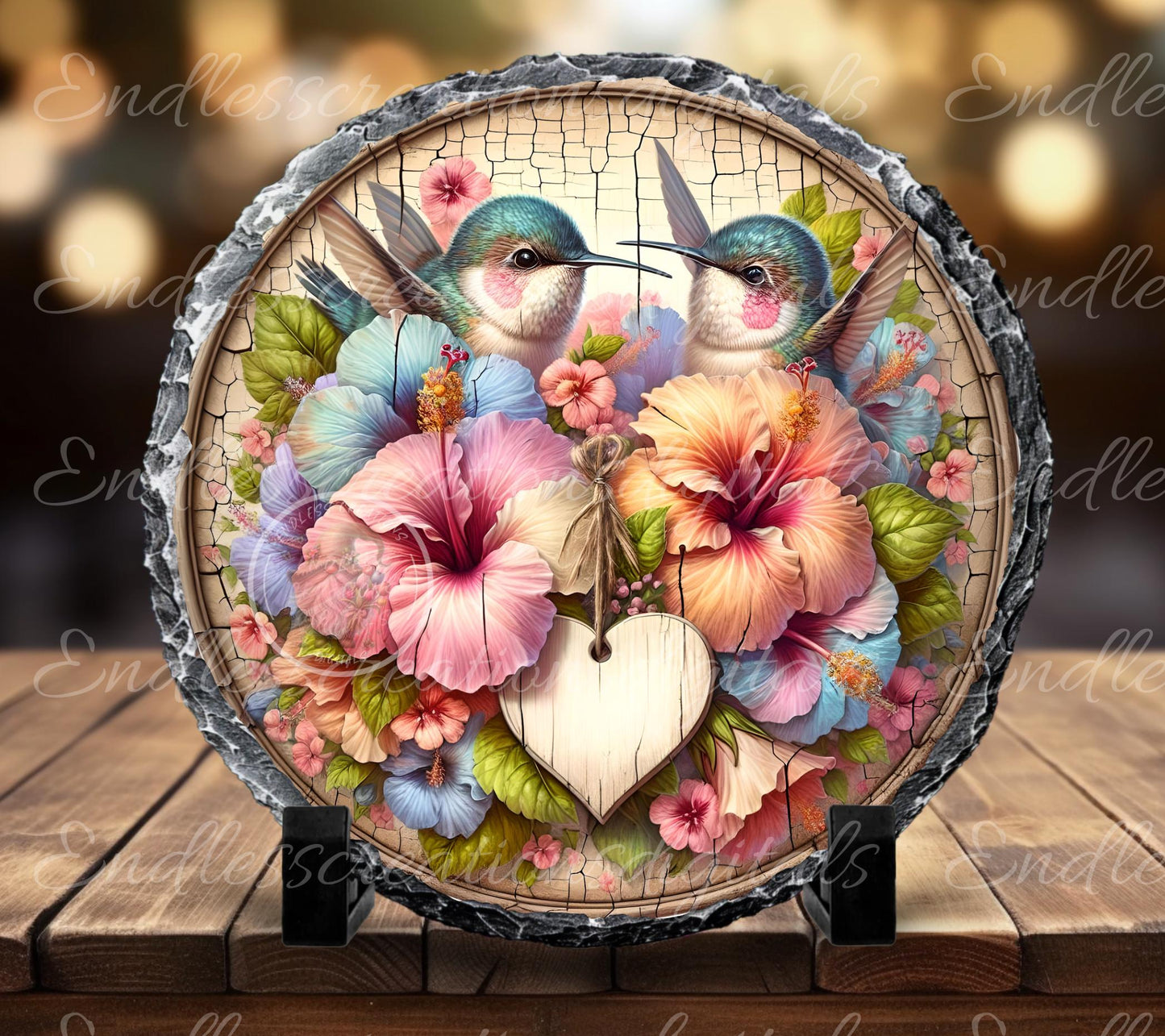 SPRING HIBISCUS HUMMINGBIRDS ROUND