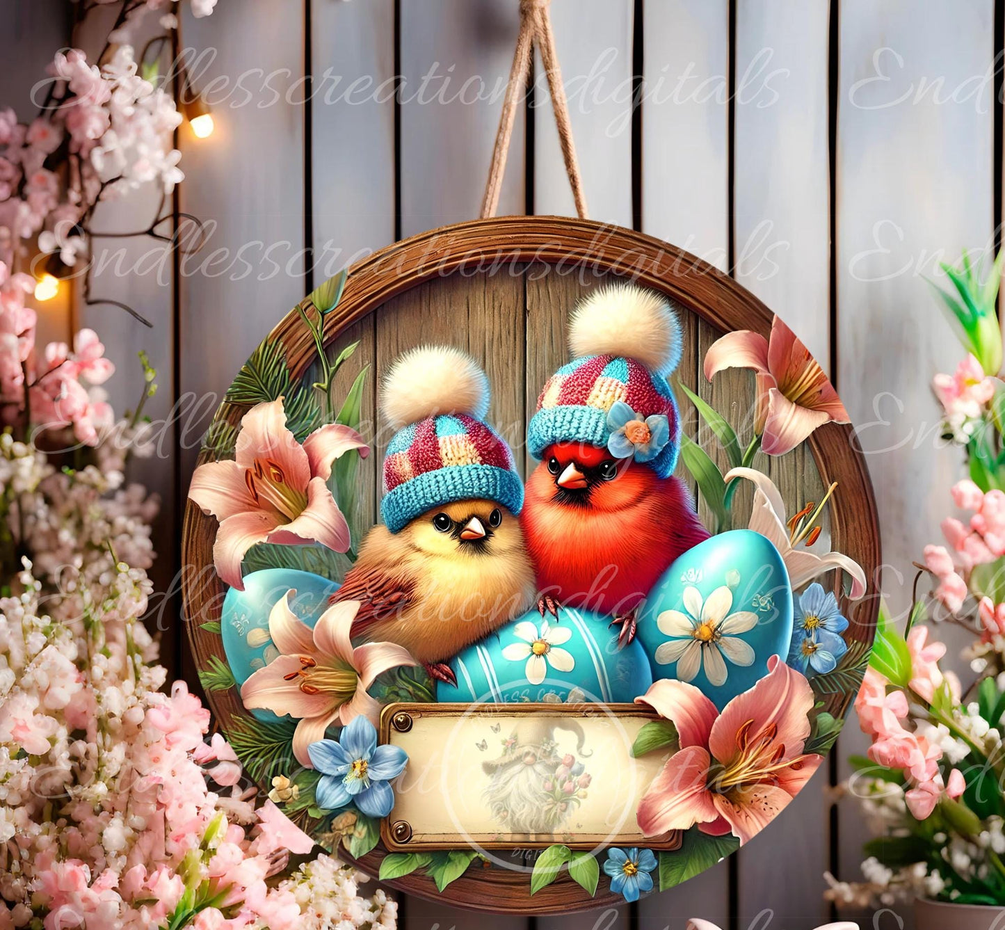 EASTER BABY CARDINALS Wreath Sign, door hanger, slate for sublimation high resolution 2 files for download 1 add your own text