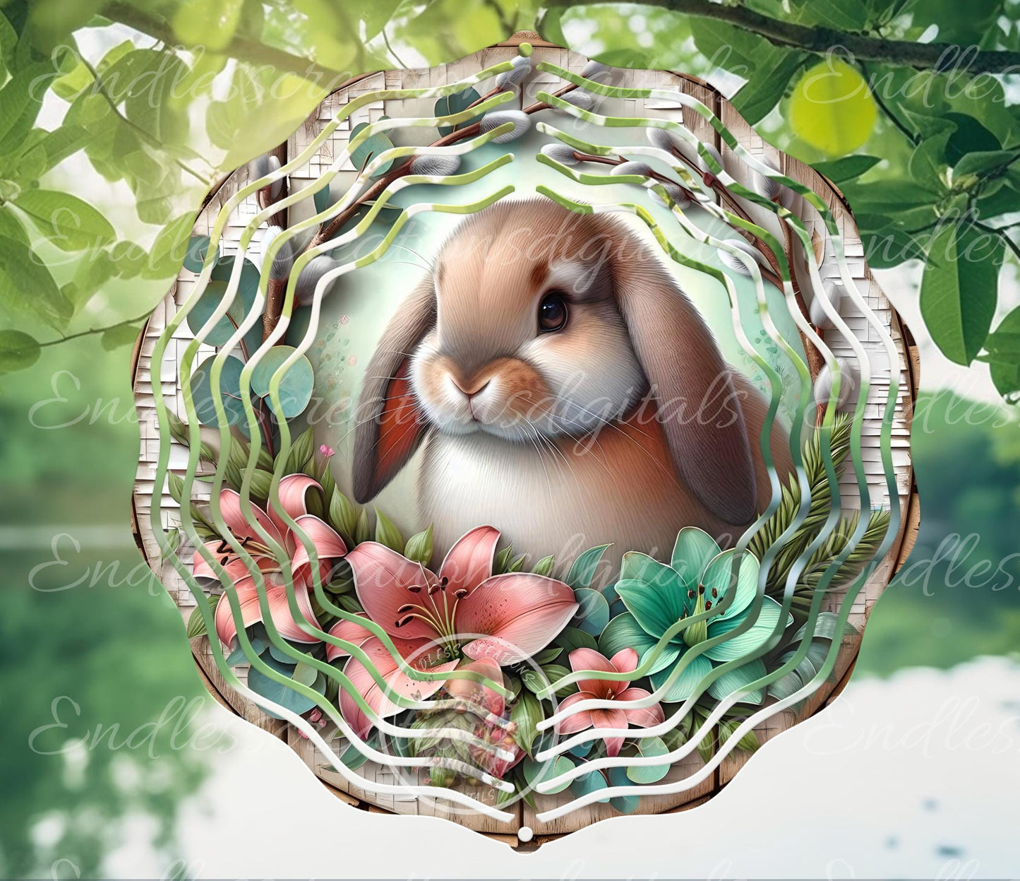 SPRING EASTER RABBIT and Lilies Floral Wreath Sign, door hanger, slate, wind spinner for sublimation high resolution 1 file for download