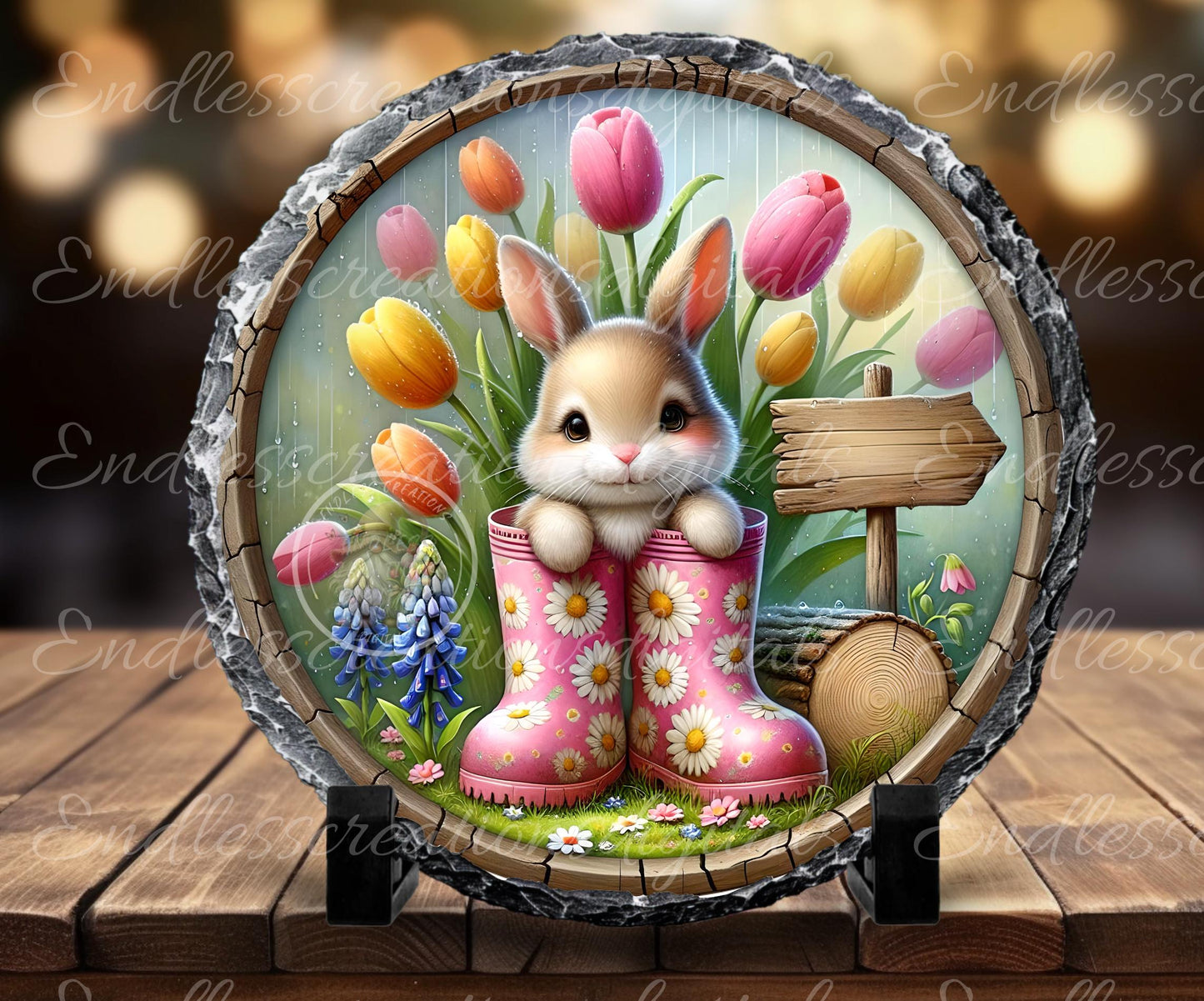 EASTER BABY BUNNY Spring Floral Wreath Sign, door hanger, slate for sublimation high resolution 2 files for download 1 add your own text