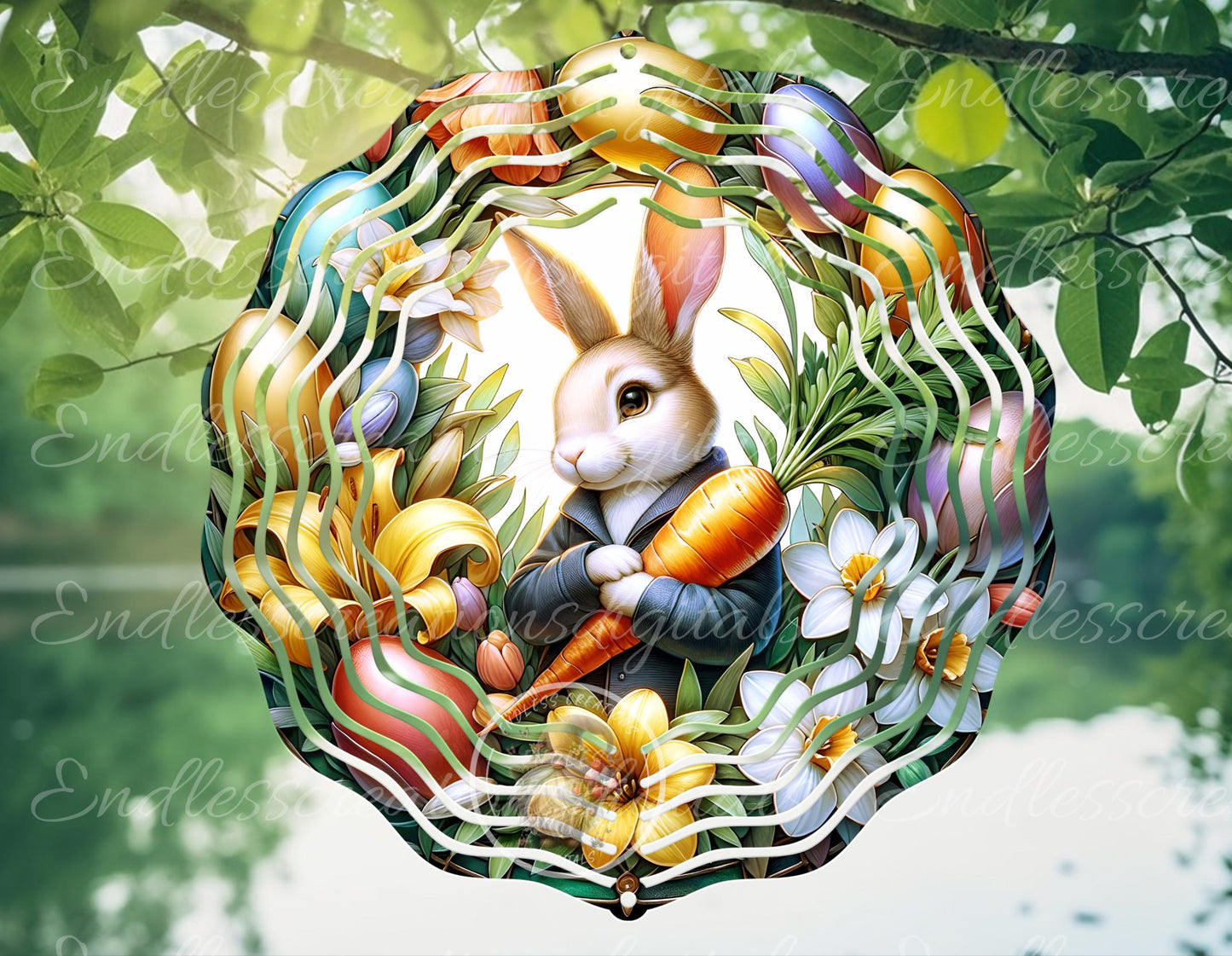 EASTER BUNNY FLORAL Stained Glass Look