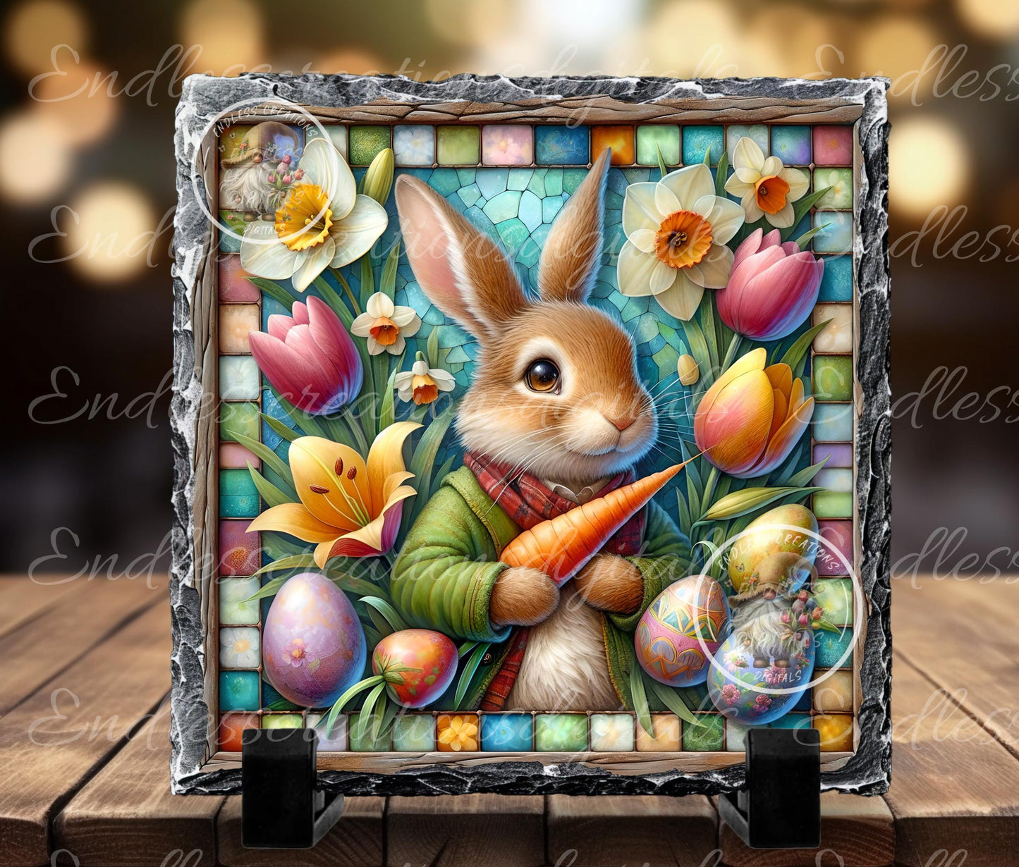 SQUARE EASTER RABBIT Stained Glass Look