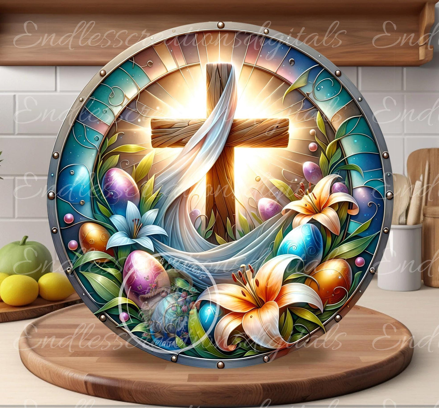 EASTER FLORAL CROSS Stained Glass Look