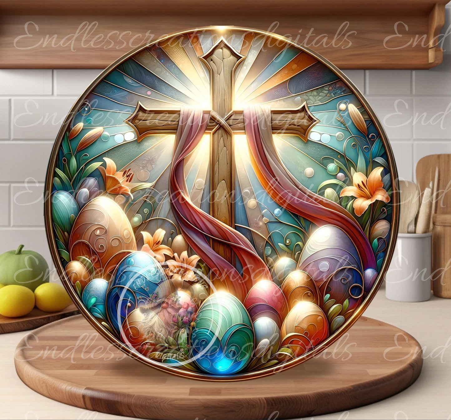 FLORAL EASTER CROSS Stained Glass Look
