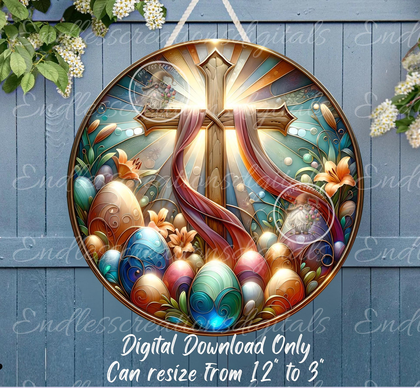 FLORAL EASTER CROSS Stained Glass Look