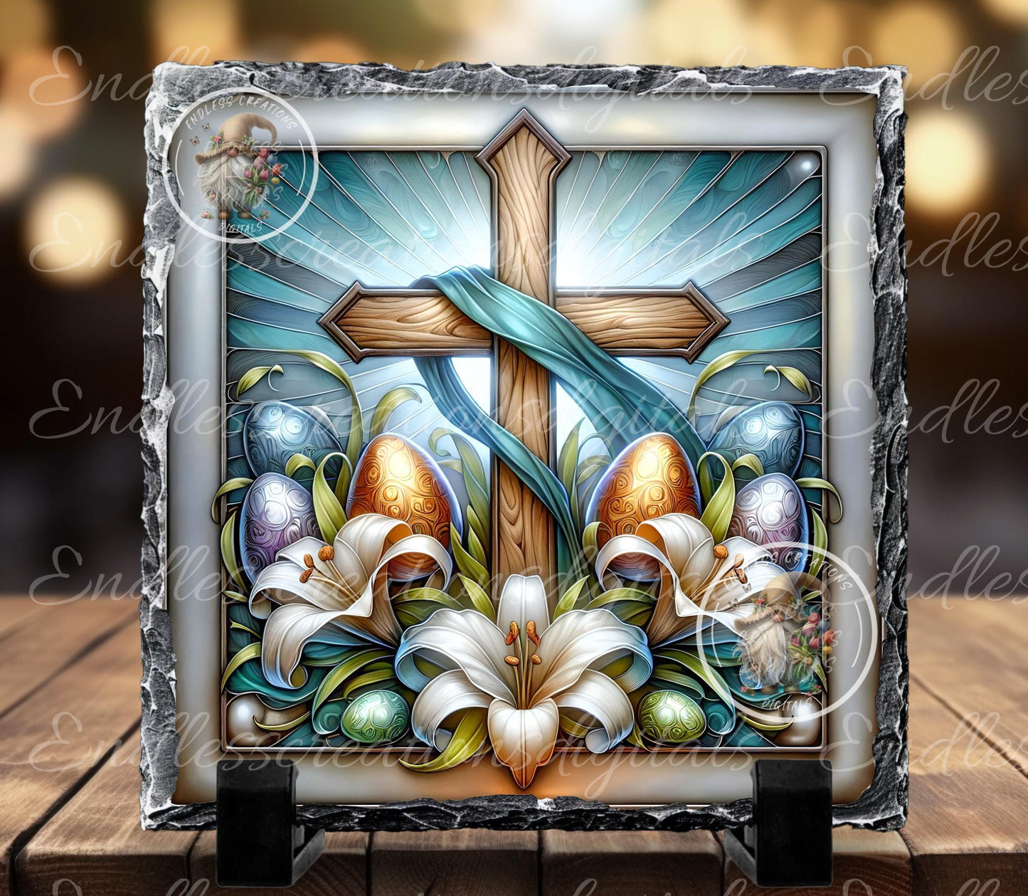 SQUARE EASTER FLORAL Cross Stained Glass Look