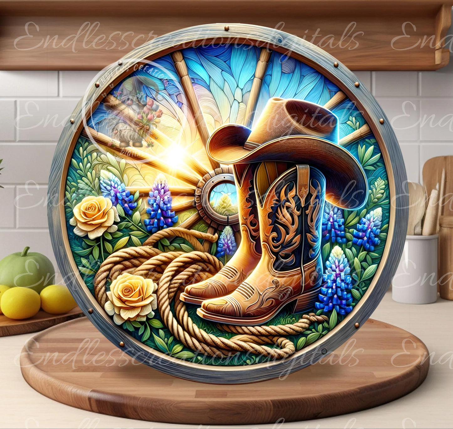 FLORAL COWBOY BOOTS SUMMER Stained Glass Look