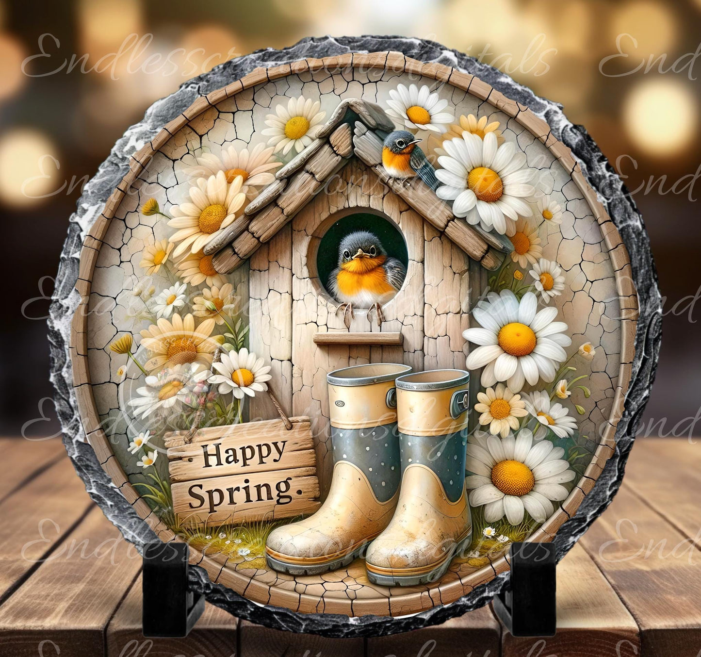 SPRING ROBIN DAISY Wreath Sign, door hanger Cutting Board slate for sublimation 300 dpi 2 files for download 1 blank to add own text