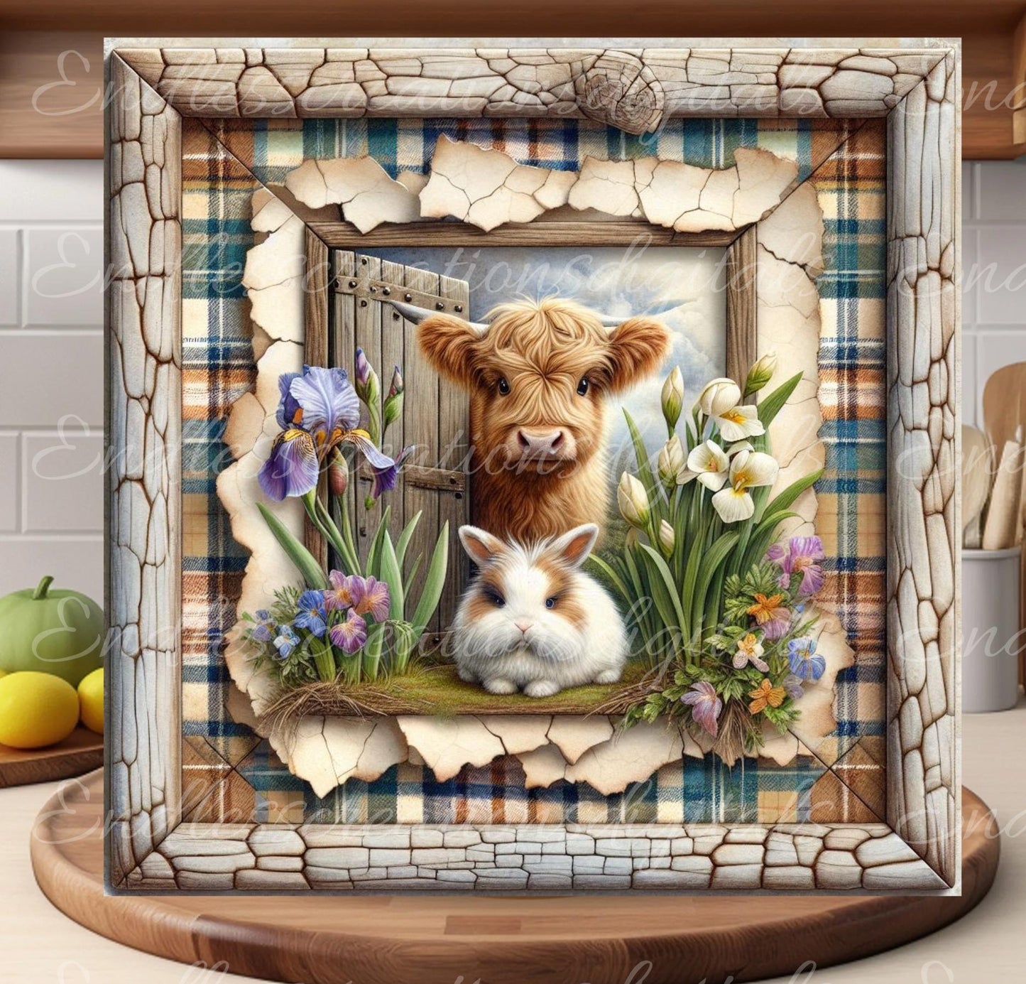 SPRING COW BUNNY Wreath Sign, door hanger, Cutting Board, slate for sublimation, 300 dpi 1 file for download can be resized from 3 to 12"