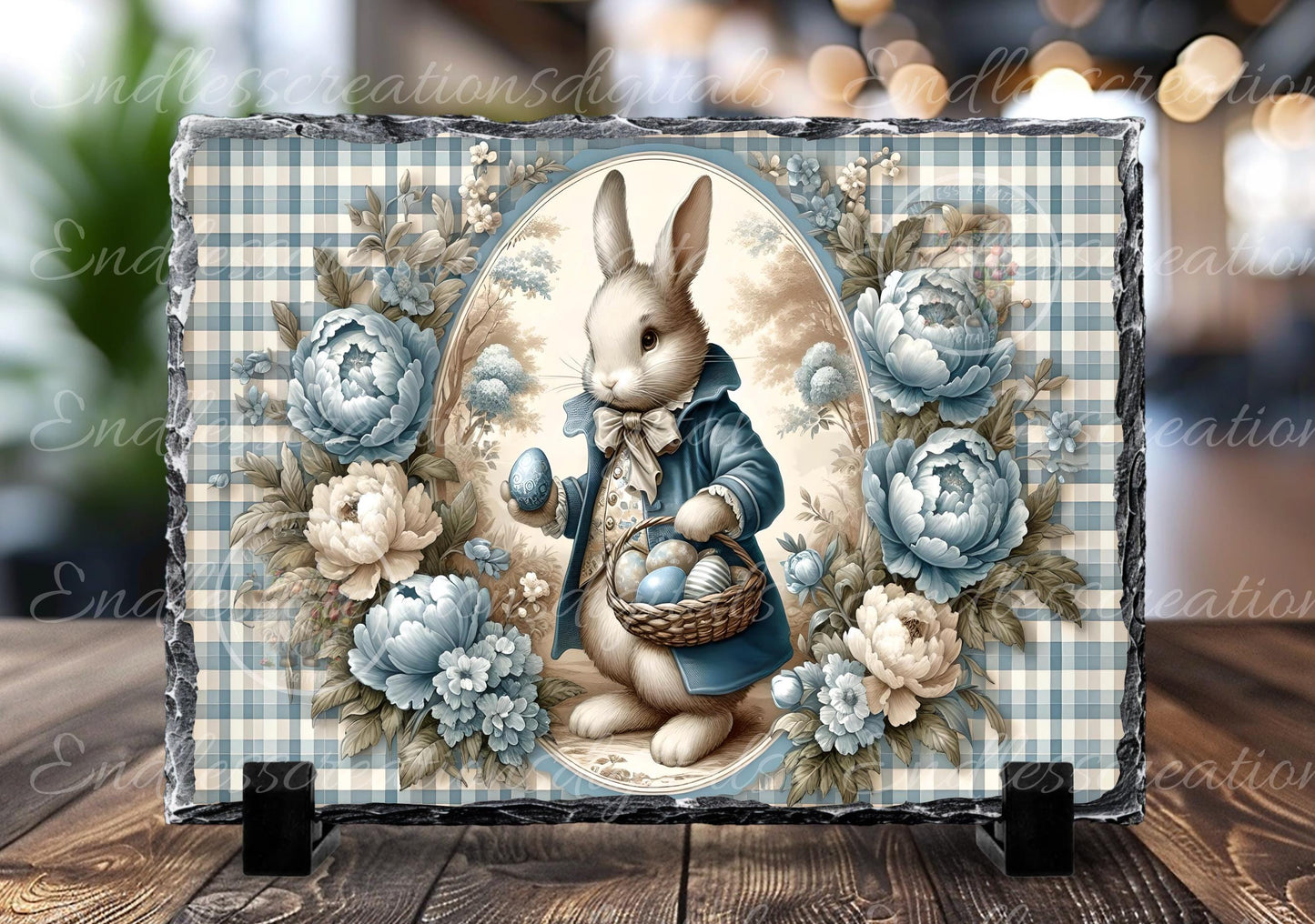 BLUE GINGHAM VINTAGE EASTER RABBIT CUTTING BOARD