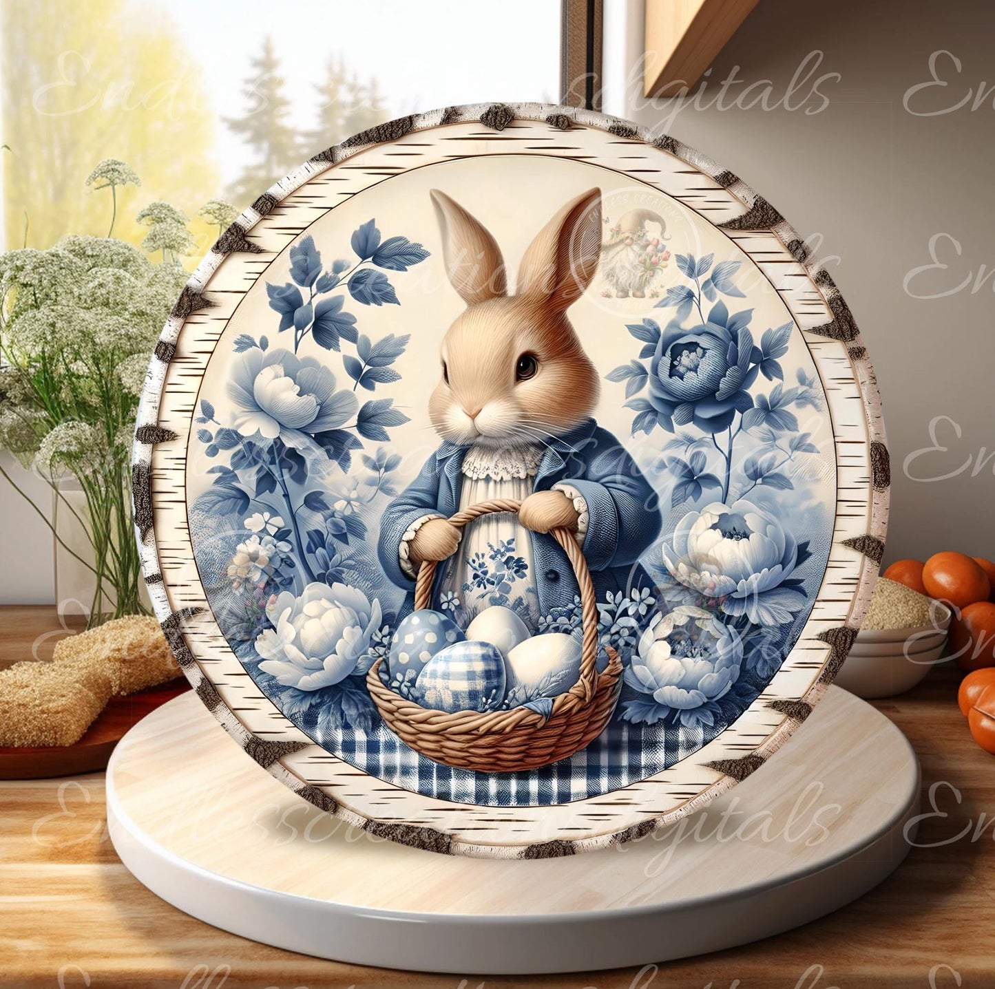 BLUE BIRCH VINTAGE EASTER Rabbit Round
