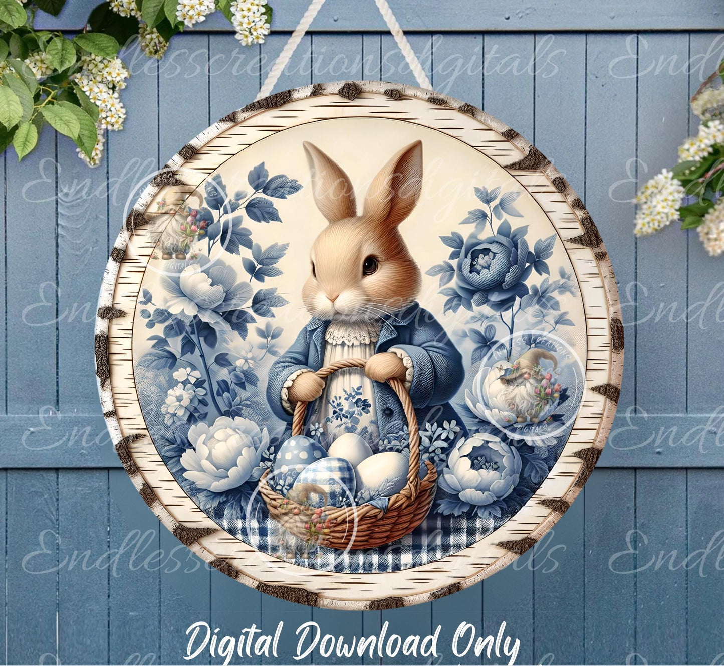 BLUE BIRCH VINTAGE EASTER Rabbit Round