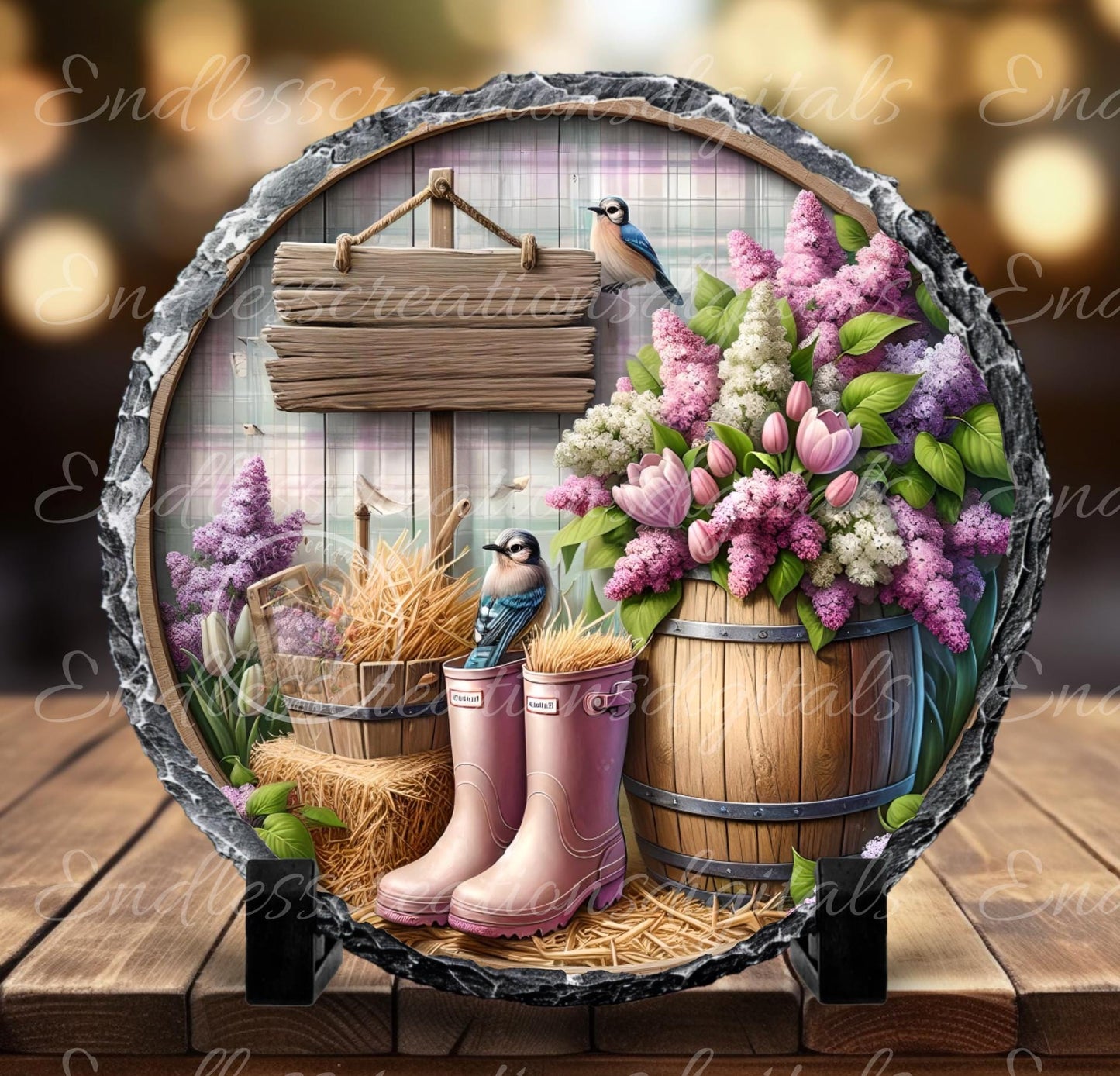 LILACS SPRING FLORAL Wreath Sign, door hanger, slate, wind spinners for sublimation high resolution, 2 files for download, 1 blank