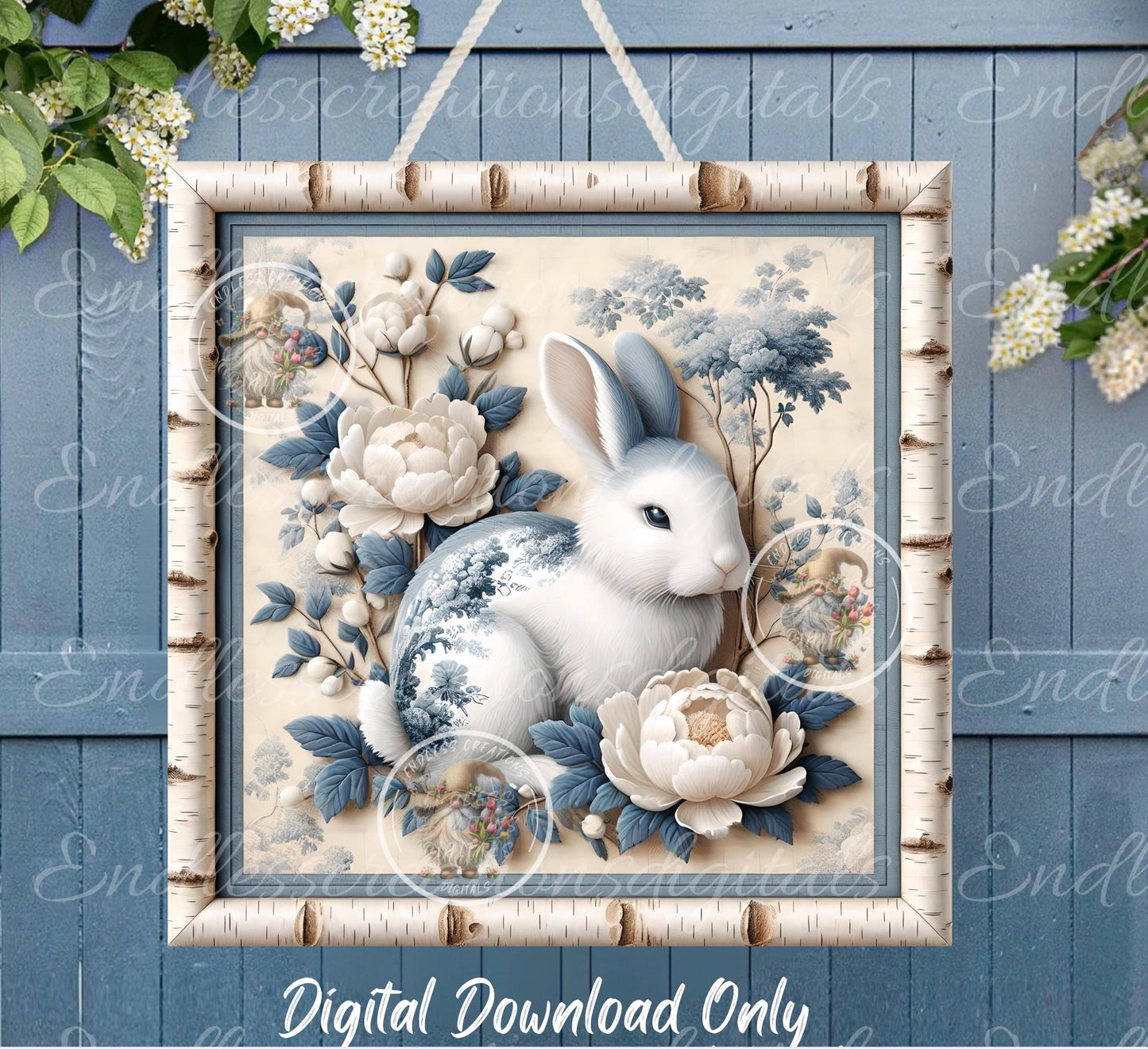 BLUE BIRCH GINGHAM SQUARE VINTAGE EASTER RABBIT