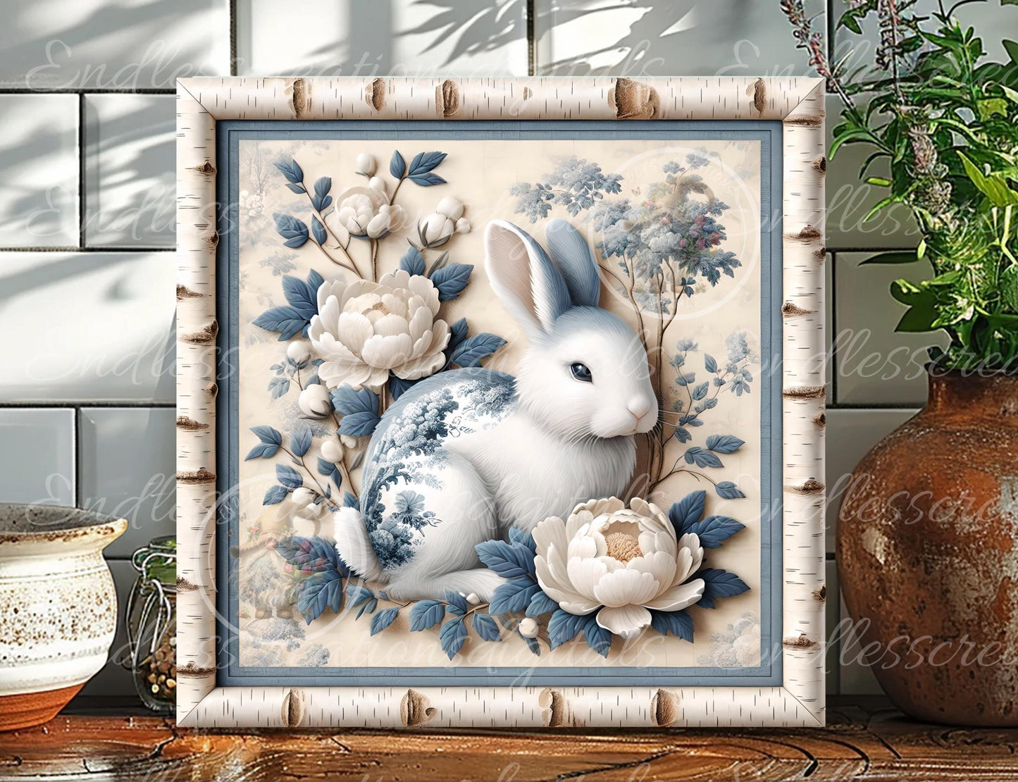 BLUE BIRCH GINGHAM SQUARE VINTAGE EASTER RABBIT