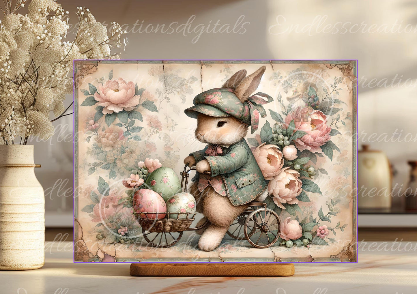 PINK MOSS GREEN Boy Vintage Bunny Bicycle