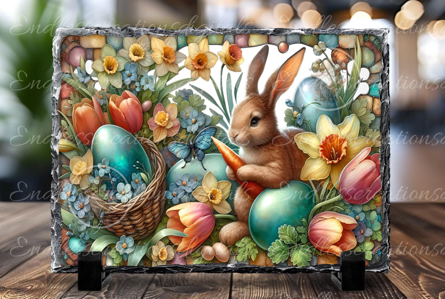 STAINED GLASS LOOK Bunny Eggs Floral