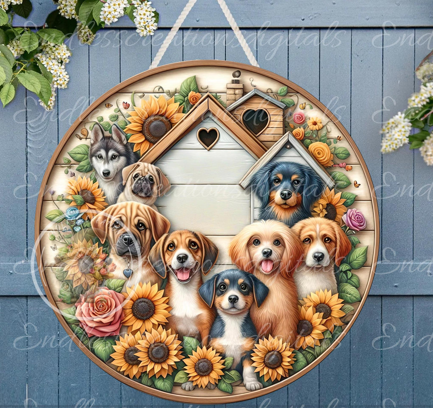 DOG RESCUE SPRING Floral Wreath Sign, door hanger