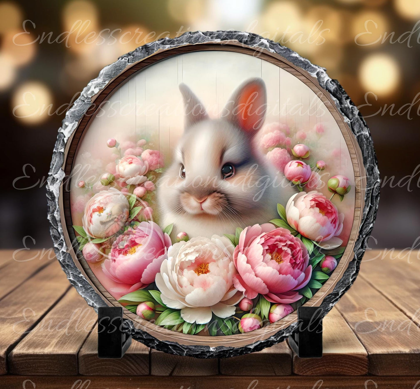 SPRING BABY BUNNY Peonies Wreath Sign, door hanger, wind spinners, slate for sublimation, quality high resolution 1 file for download