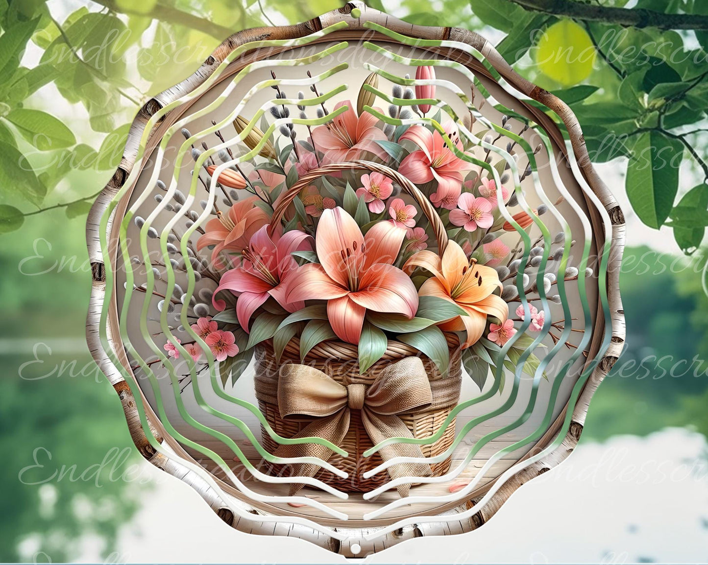SPRING EASTER BASKET of Lilies Floral Wreath Sign, door hanger, slate, wind spinner for sublimation high resolution 1 file for download