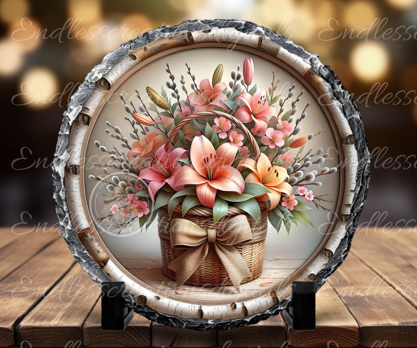 SPRING EASTER BASKET of Lilies Floral Wreath Sign, door hanger, slate, wind spinner for sublimation high resolution 1 file for download