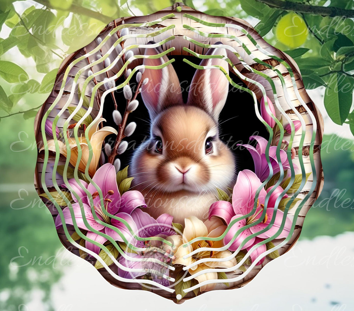SPRING EASTER RABBIT and Lilies Floral Wreath Sign, door hanger, slate, wind spinner for sublimation high resolution 1 file for download
