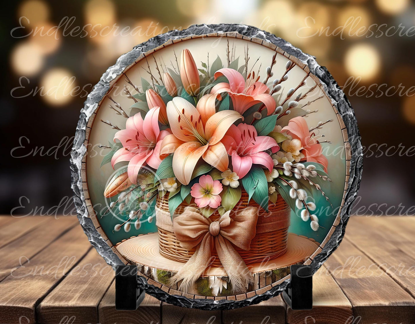 SPRING BASKET of Lilies Floral Wreath Sign, door hanger, slate, wind spinner for sublimation high resolution 1 file for download