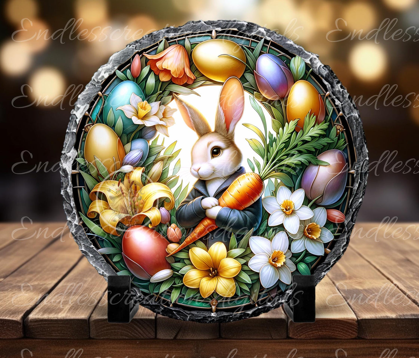 EASTER BUNNY FLORAL Stained Glass Look