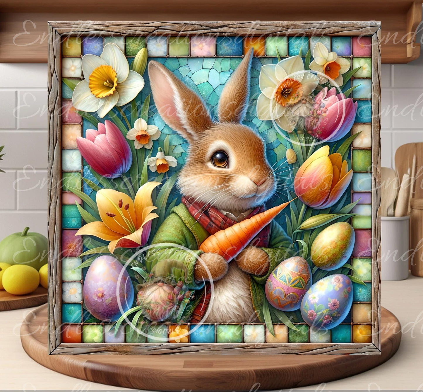 SQUARE EASTER RABBIT Stained Glass Look