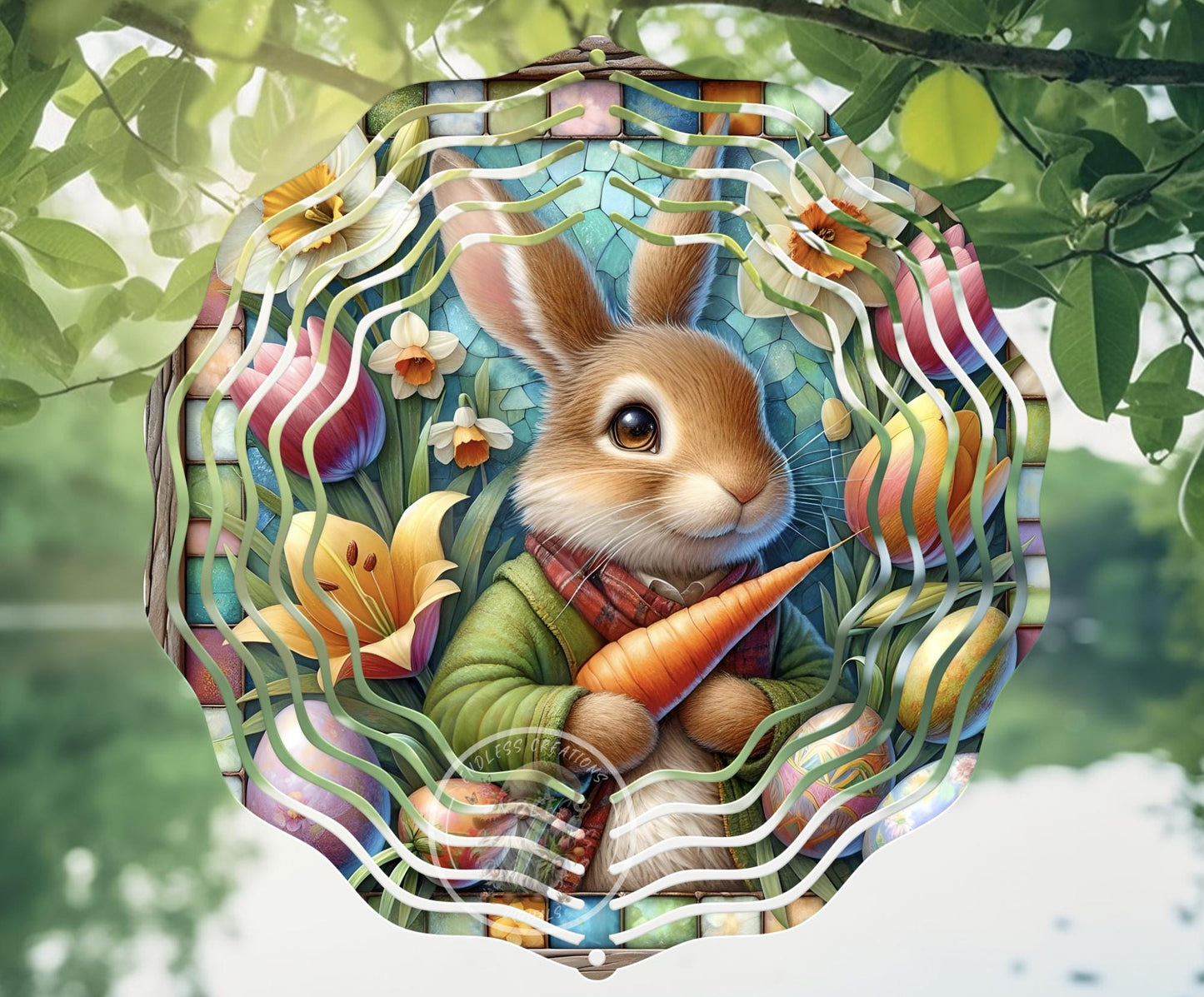 SQUARE EASTER RABBIT Stained Glass Look
