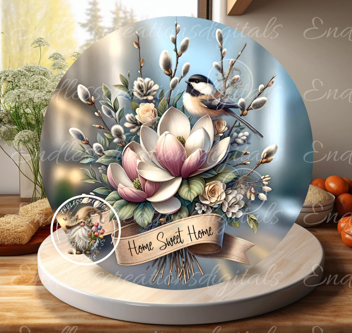 HOME SWEET HOME SPRING CHICKADEE MAGNOLIA