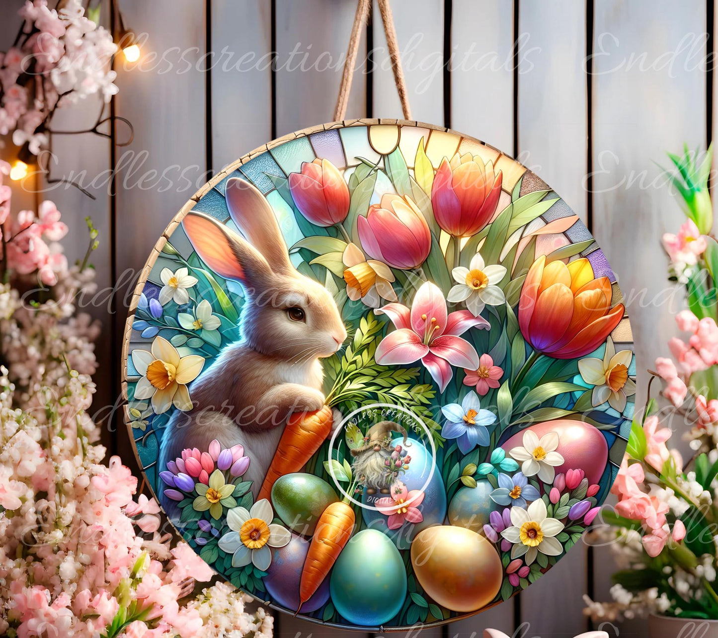 EASTER BUNNY TULIPS Stained Glass Look