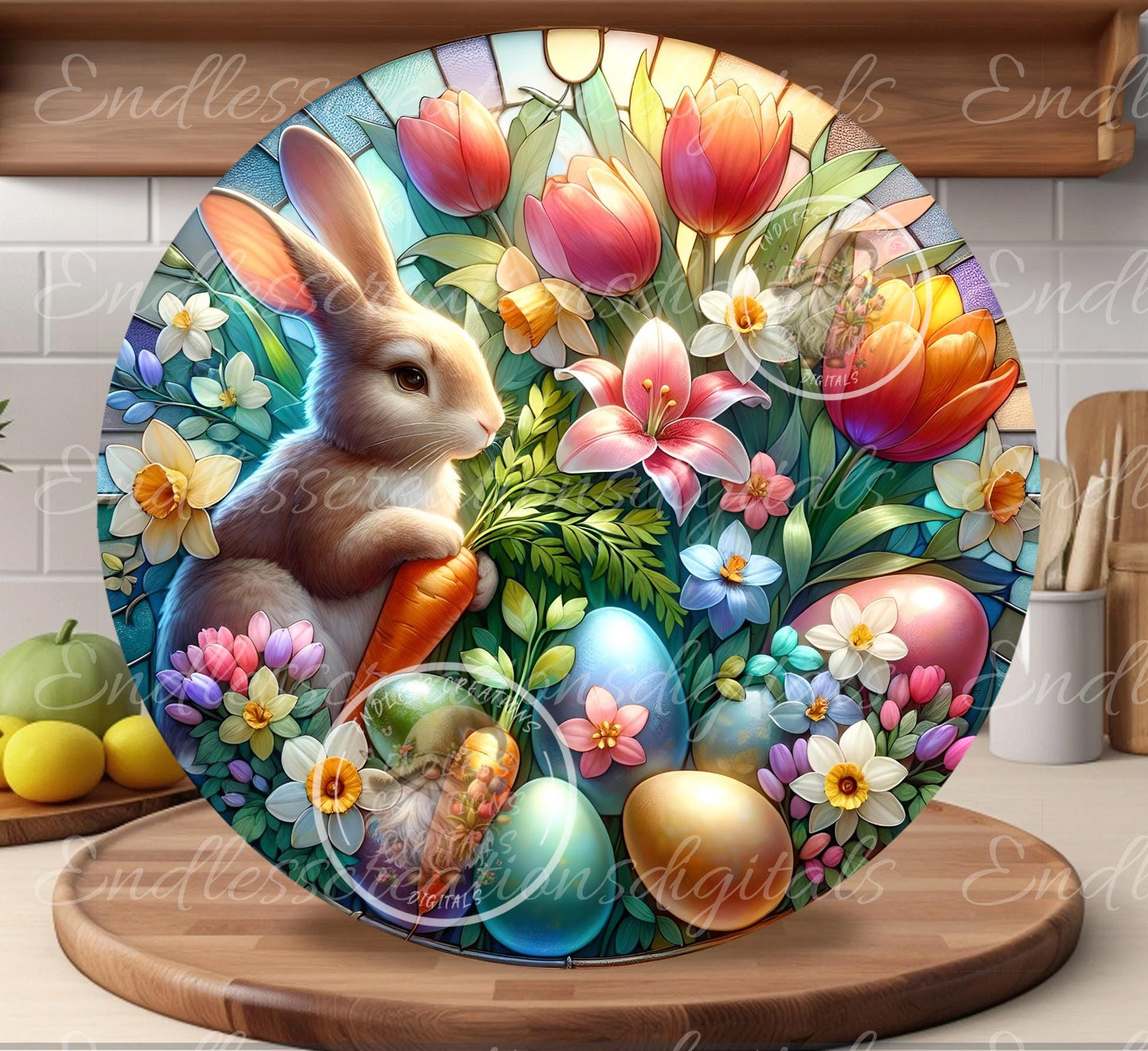 EASTER BUNNY TULIPS Stained Glass Look