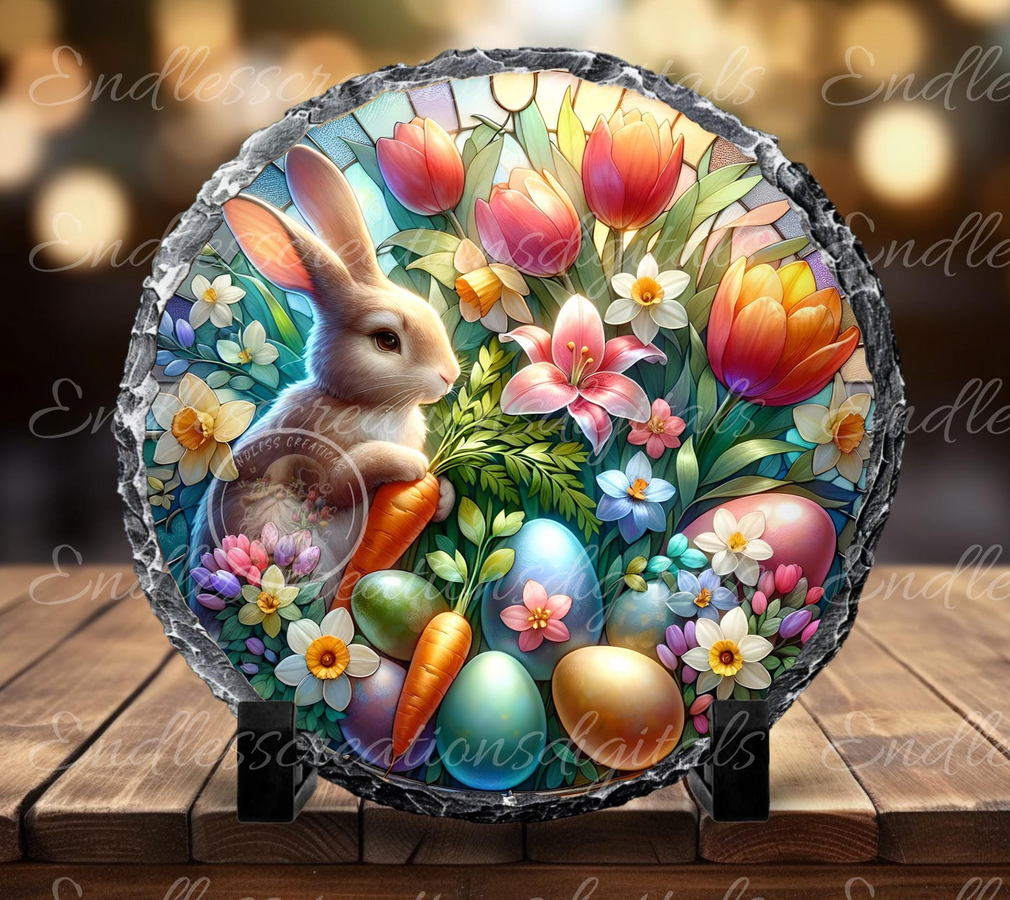 EASTER BUNNY TULIPS Stained Glass Look