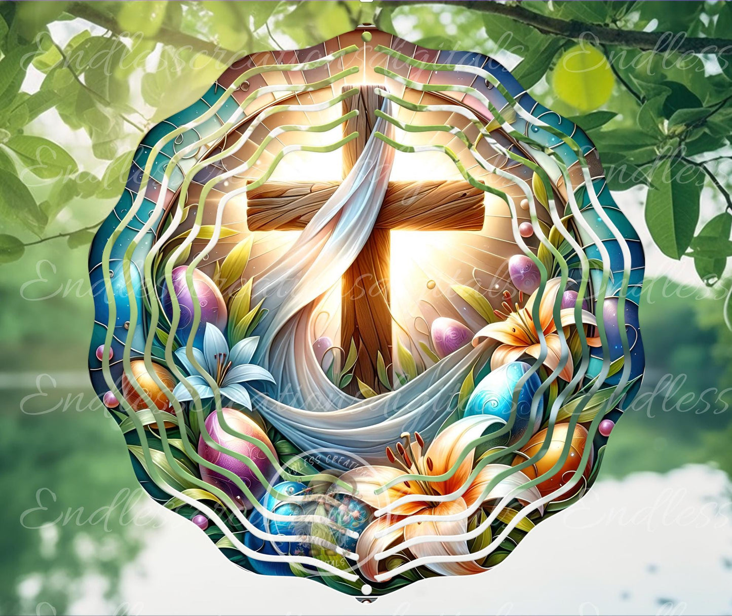 EASTER FLORAL CROSS Stained Glass Look