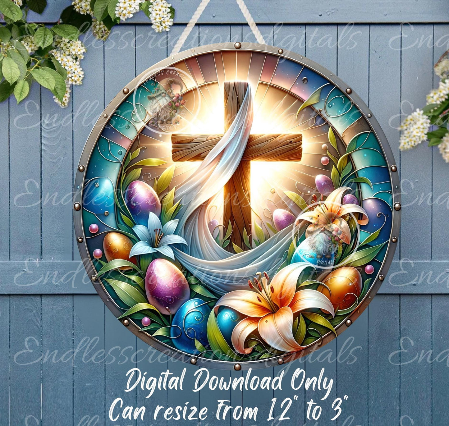 EASTER FLORAL CROSS Stained Glass Look