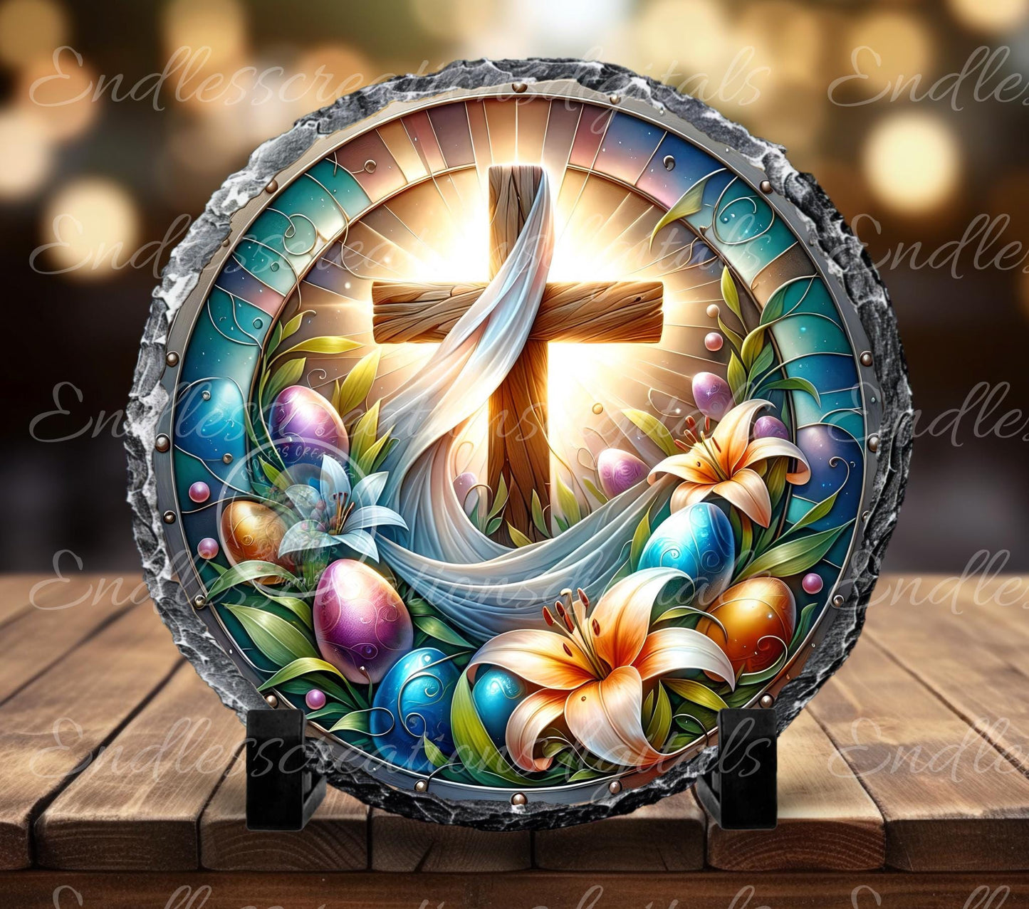 EASTER FLORAL CROSS Stained Glass Look