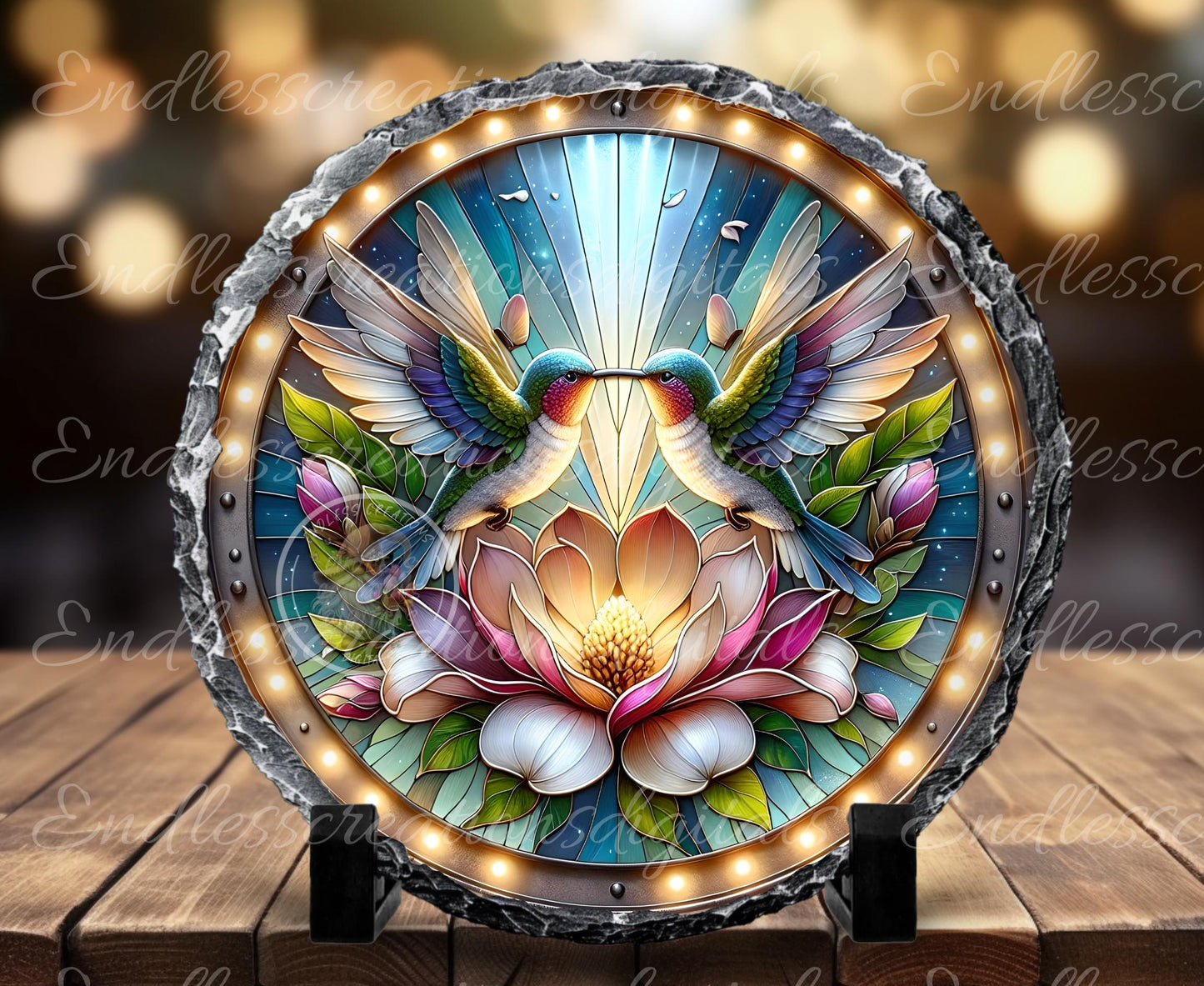MAGNOLIA FLORAL HUMMINGBIRDS STAINED GLASS