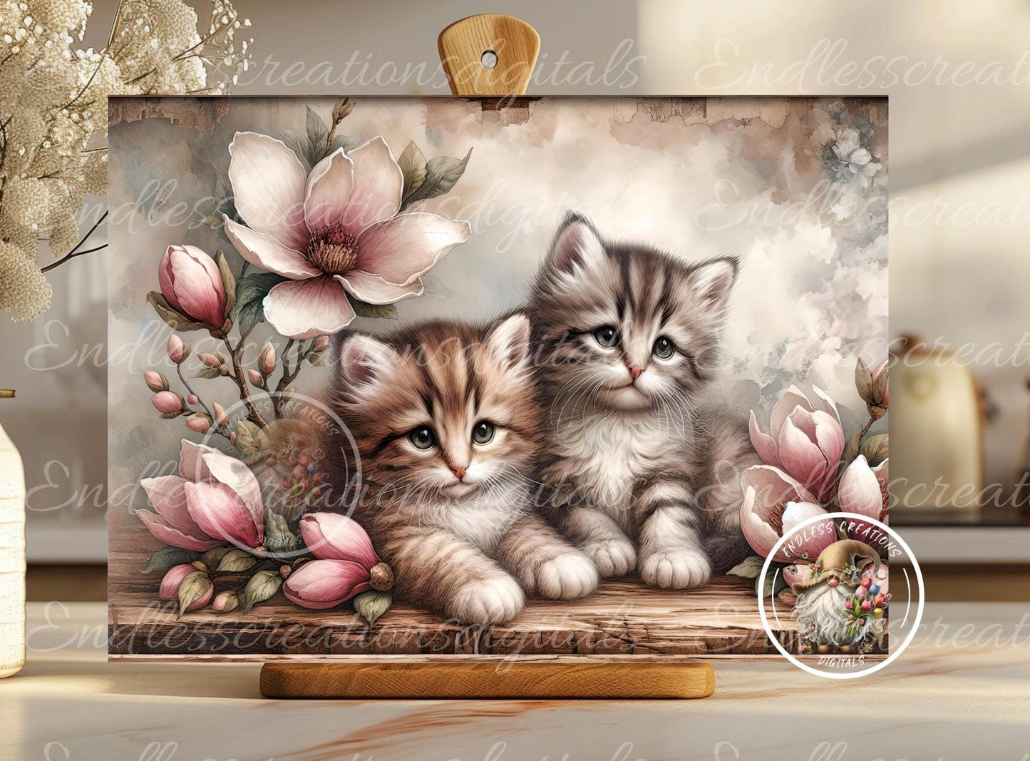 BABY TABBY KITTENS MAGNOLIA RECTANGLE
