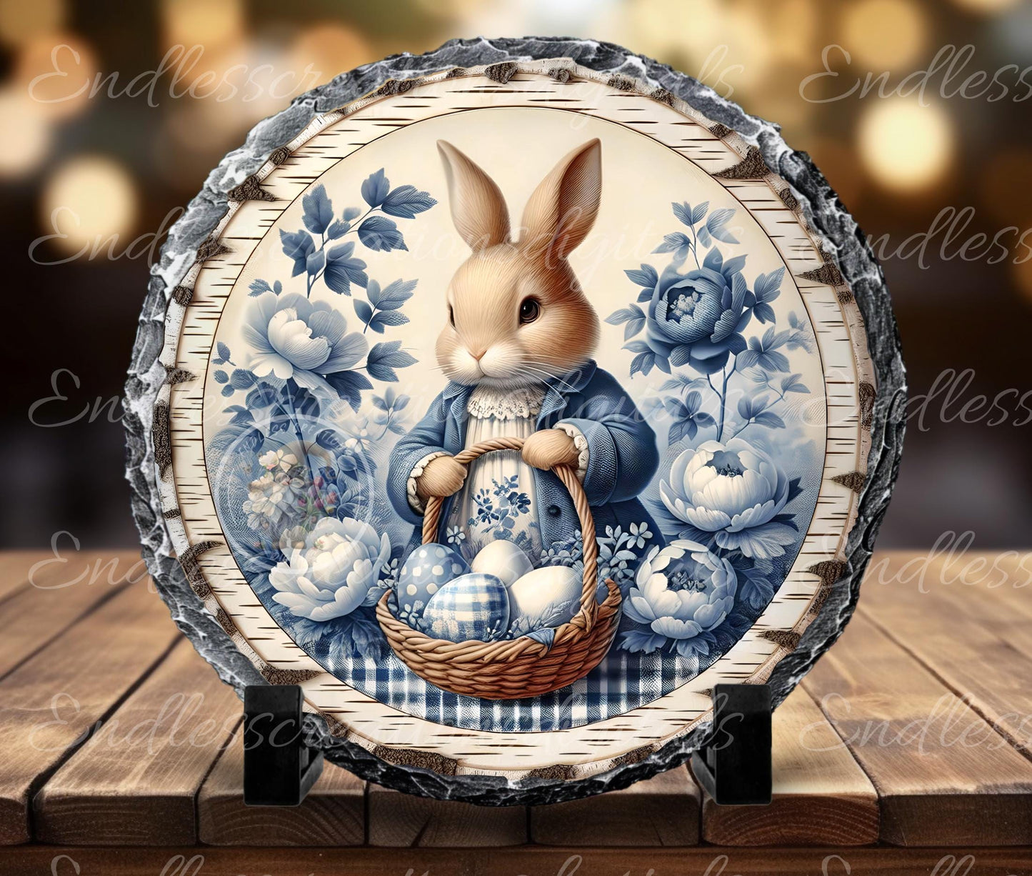 BLUE BIRCH VINTAGE EASTER Rabbit Round